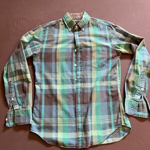J. Crew Men's Green & Blue Plaid Indian Madras Light Summer Shirt XS Slim Fit